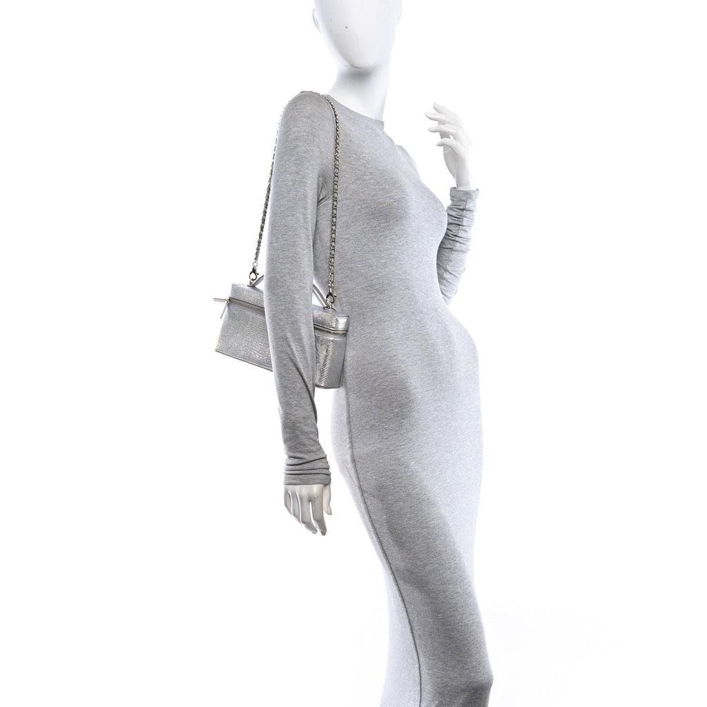Lizard Embossed Calfskin Exoticoco Long Vanity With Chain Silvery