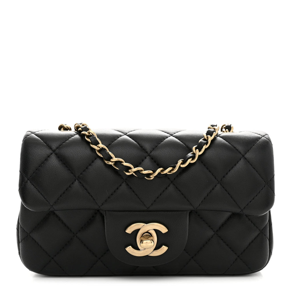 Lambskin Quilted Extra Mini Flap Black