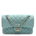 Caviar Quilted Small Double Flap Light Blue