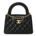 Shiny Aged Calfskin Quilted Nano Kelly Shopper Black
