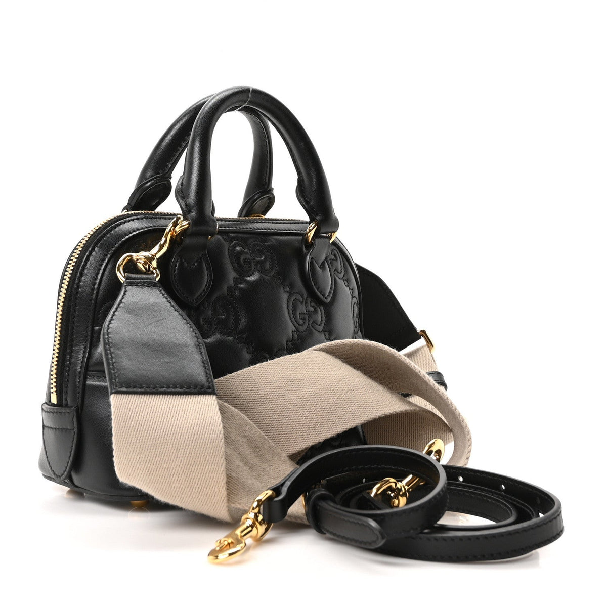 Calfskin GG Matelasse Mini Top Handle Bag Black