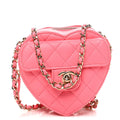 Lambskin Quilted CC In Love Heart Clutch With Chain Pink