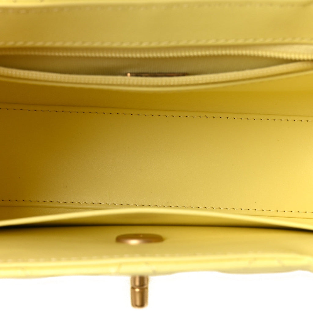 Shiny Aged Calfskin Quilted Nano Kelly Shopper Light Yellow