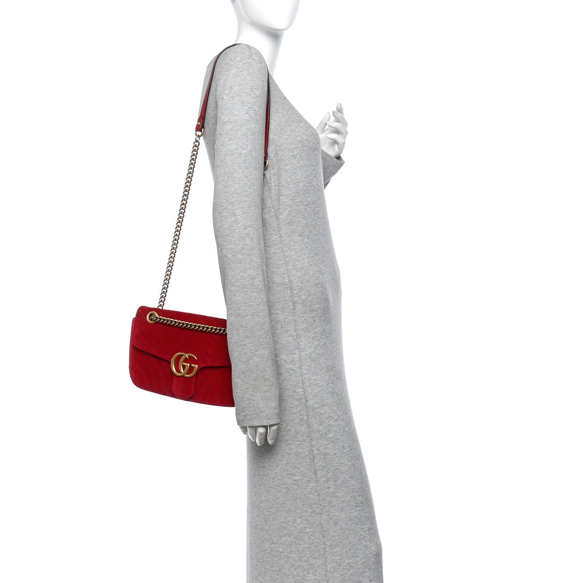 Velvet Matelasse Small GG Marmont Shoulder Bag Hibiscus Red