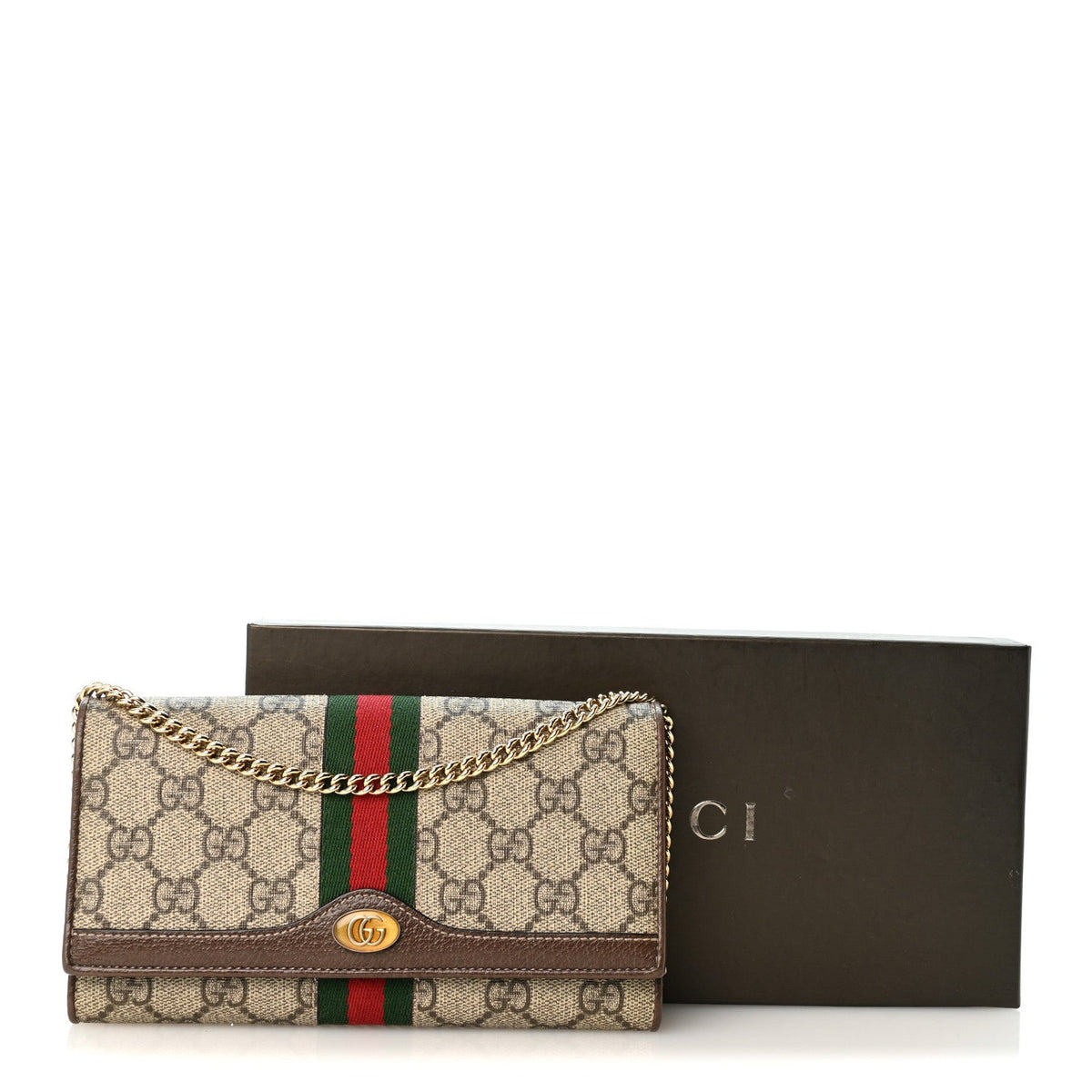 GG Supreme Monogram Web Ophidia Wallet On Chain Brown