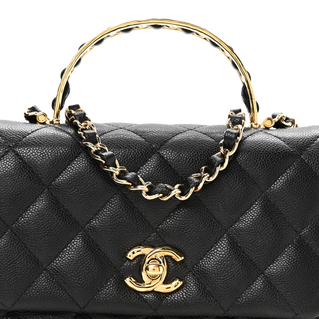Caviar Quilted Metal Top Handle Mini Flap Black