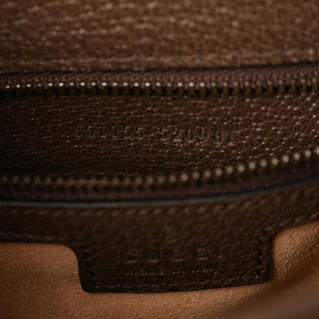 GG Supreme Monogram Textured Dollar Calfskin Web Small Ophidia Padlock Top Handle Bag Beige Ebony New Acero