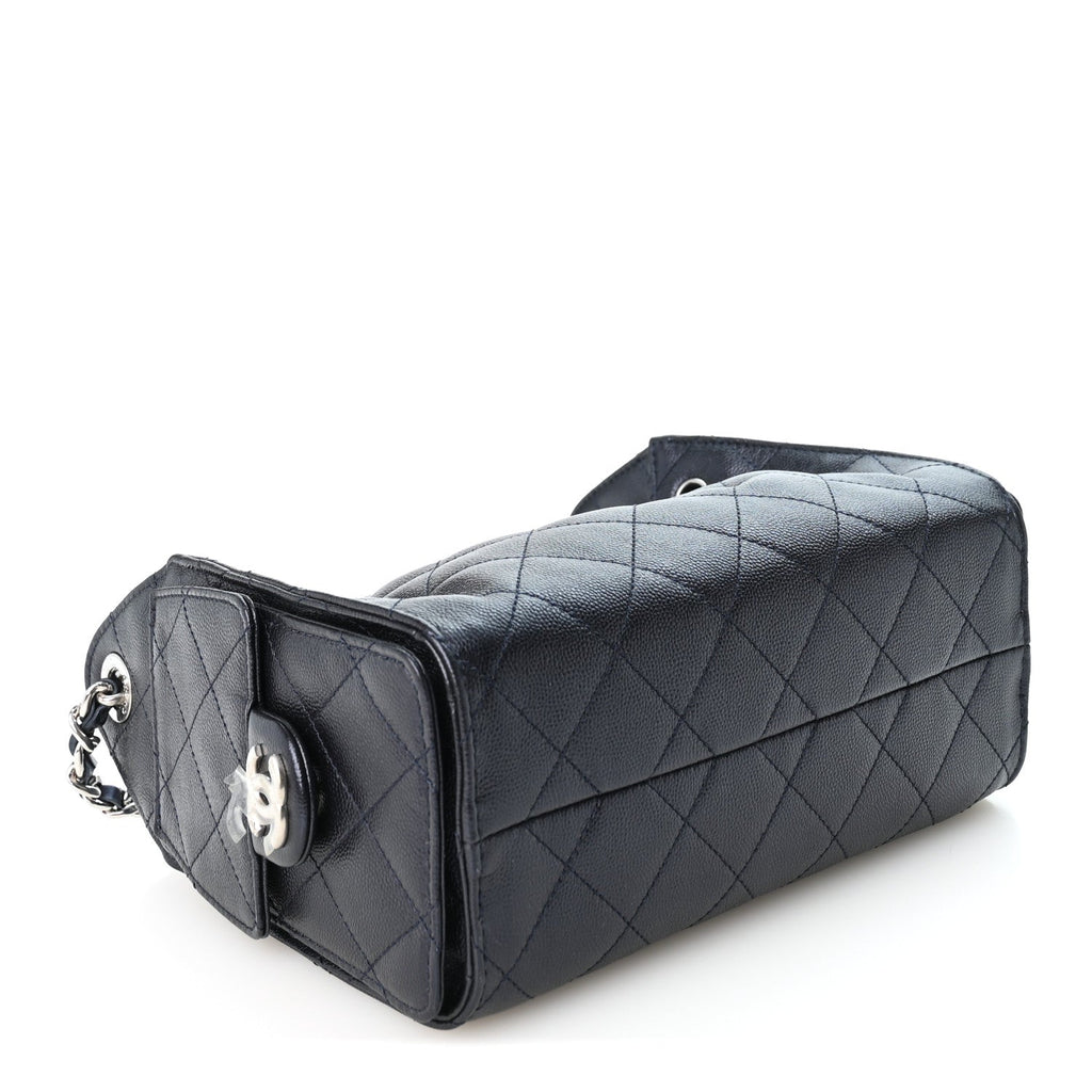 Metallic Caviar Quilted Mini Chanel 25 Handbag Dark Blue