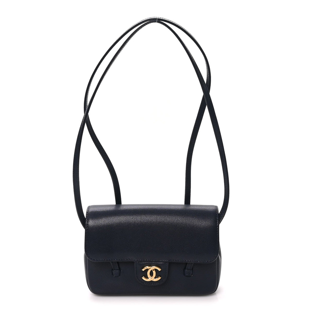 Shiny Caviar Mini Preppy Coco Shoulder Bag Dark Blue
