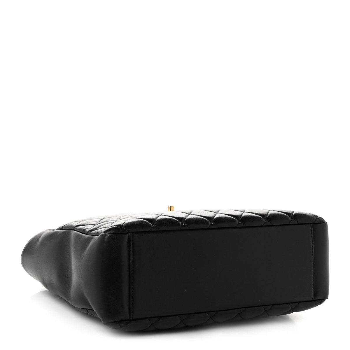 Shiny Lambskin Quilted Medium Shopping Tote Black