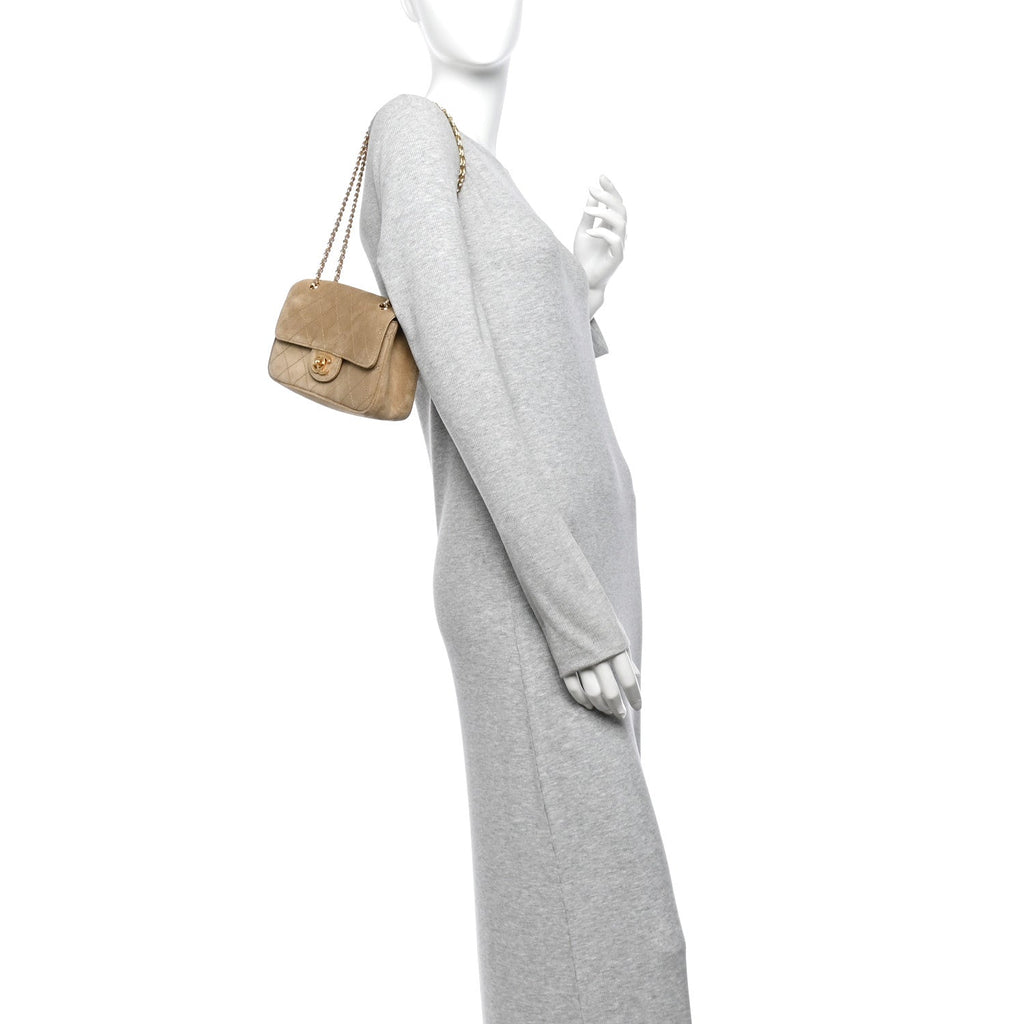 Suede Calfskin Mini Souplissimo Flap Dark Beige