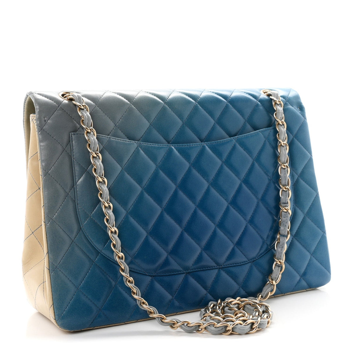 Lambskin Degrade Quilted Maxi Single Flap Light Blue