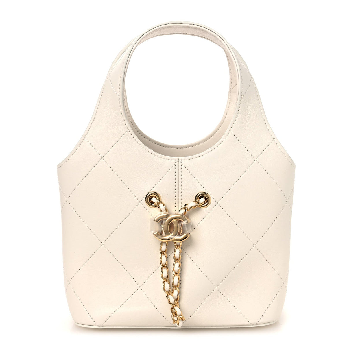 Calfskin Quilted Small Shopping Bag White