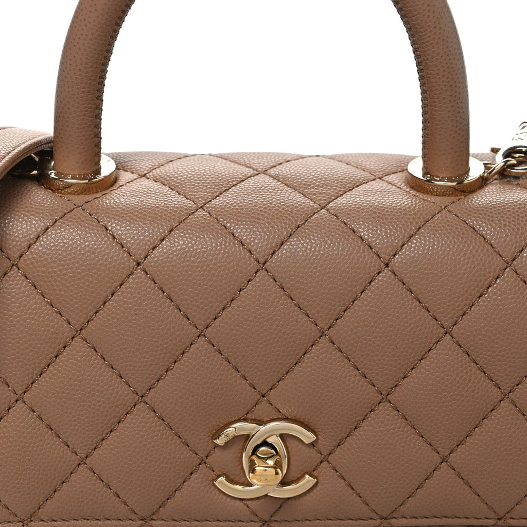 Caviar Quilted Mini Coco Handle Flap Beige
