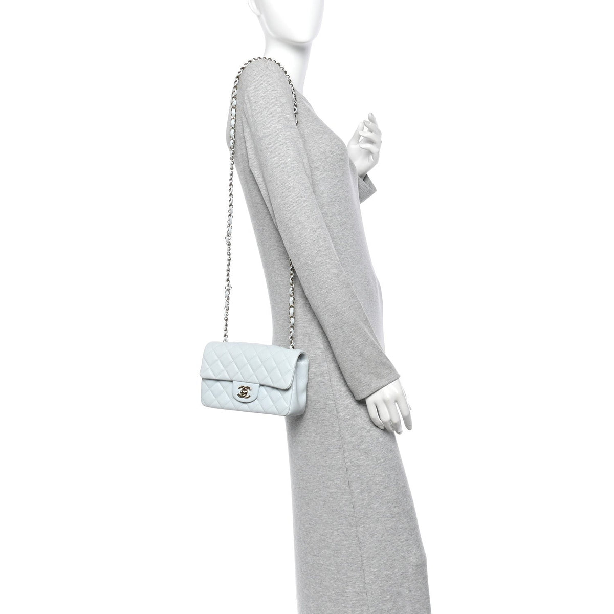 Lambskin Quilted Mini Rectangular Flap Light Blue