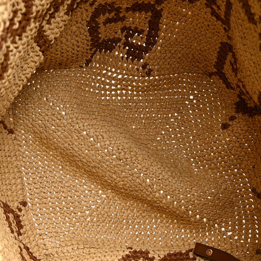 Raffia Woven Monogram Jumbo Medium Tote Natural Brown