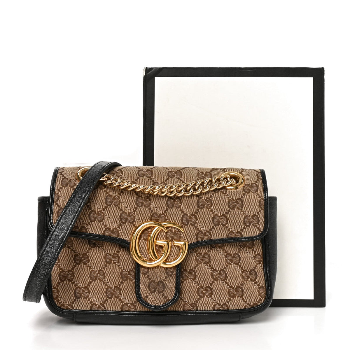 Monogram Matelasse Diagonal Mini GG Marmont Shoulder Bag Beige Black