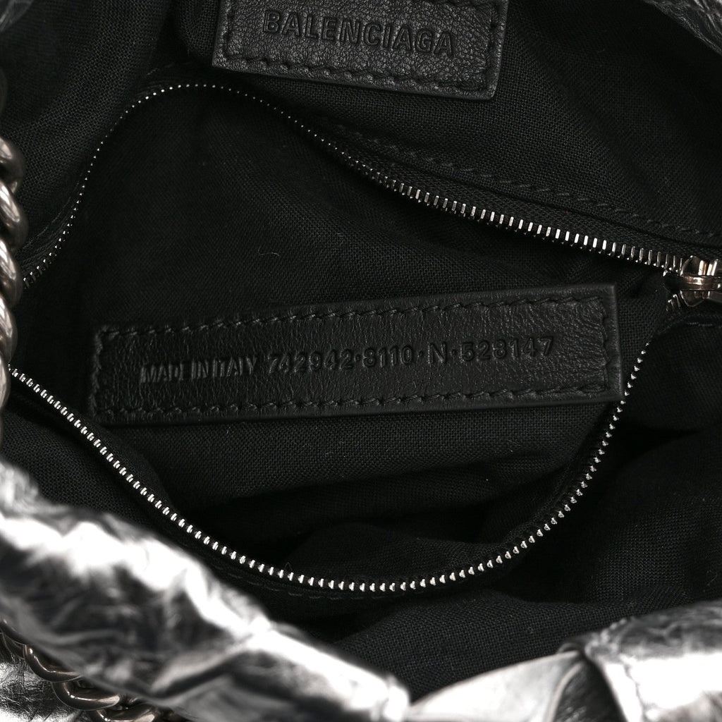 Crushed Calfskin Quilted Crush Small Tote Bag Silver