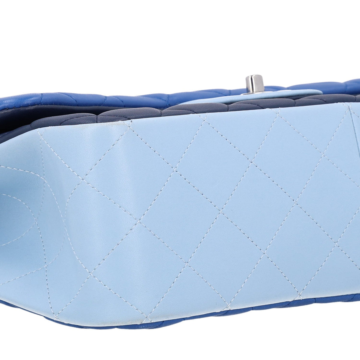 Lambskin Quilted Tri-Color Jumbo Double Flap Blue