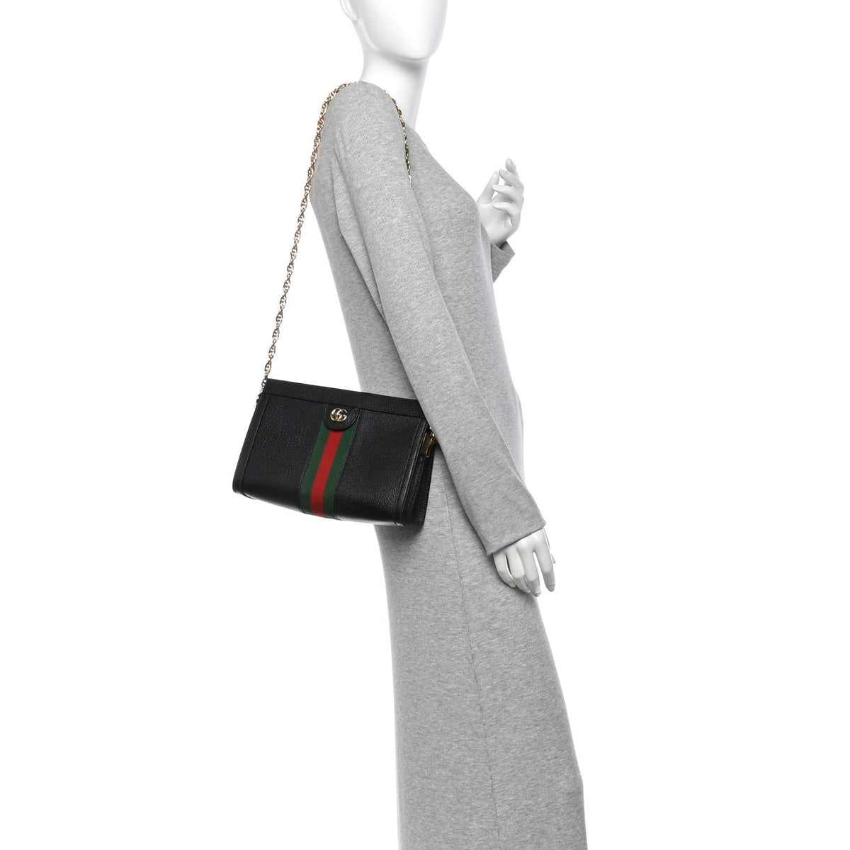 Calfskin GG Web Small Ophidia Chain Shoulder Bag Black