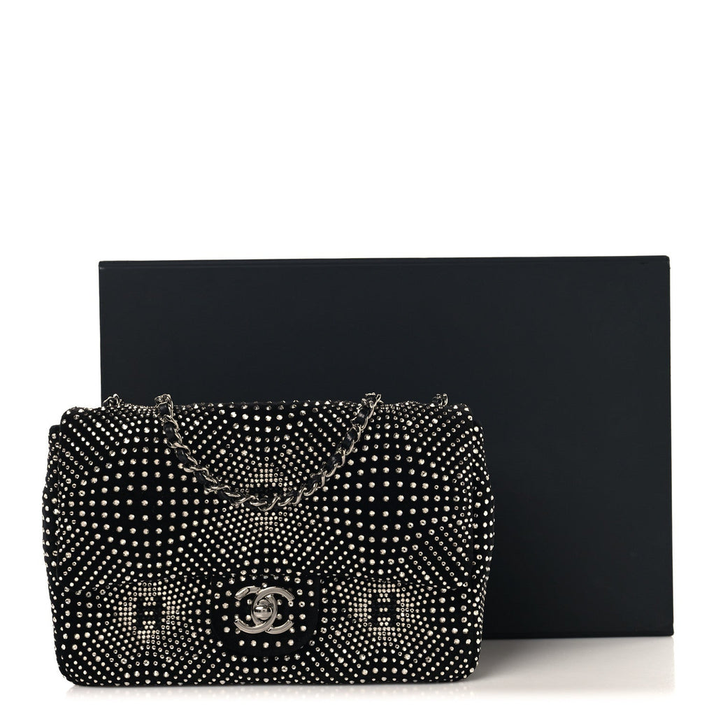 Velvet Strass Evening Flap Bag Black Silver