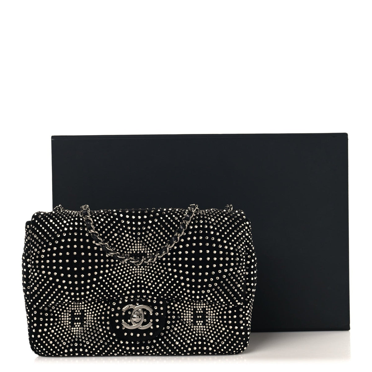 Velvet Strass Evening Flap Bag Black Silver