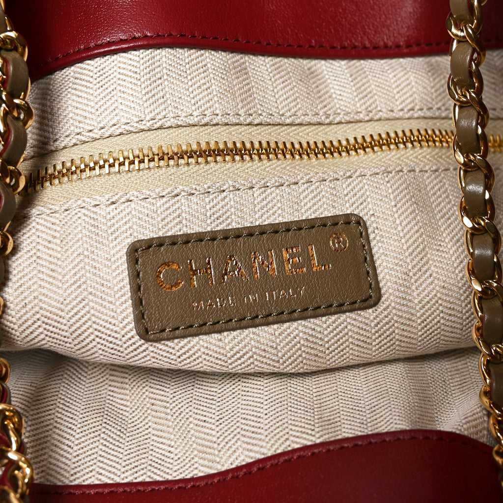 Lambskin Quilted Drawstring Shopping Bag  Dark Khaki