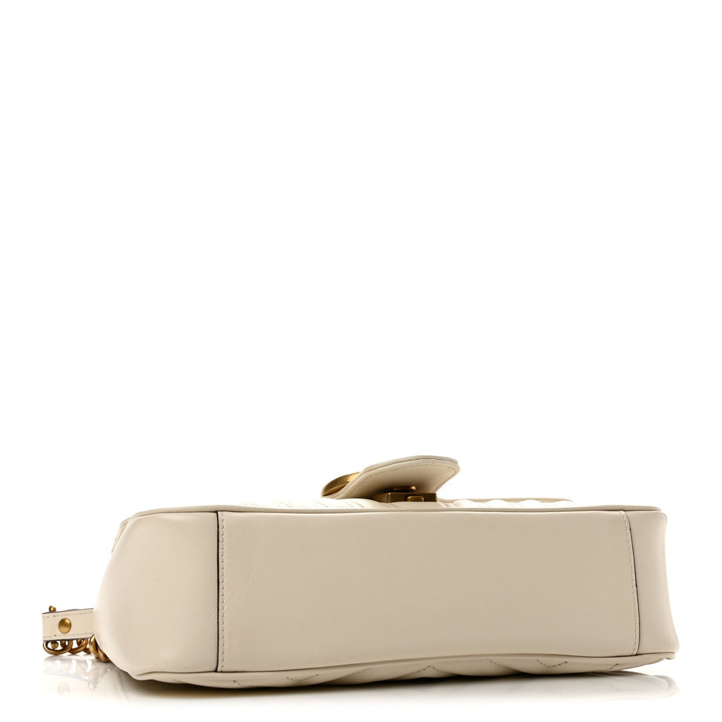 Calfskin Matelasse Small GG Marmont Shoulder Bag White