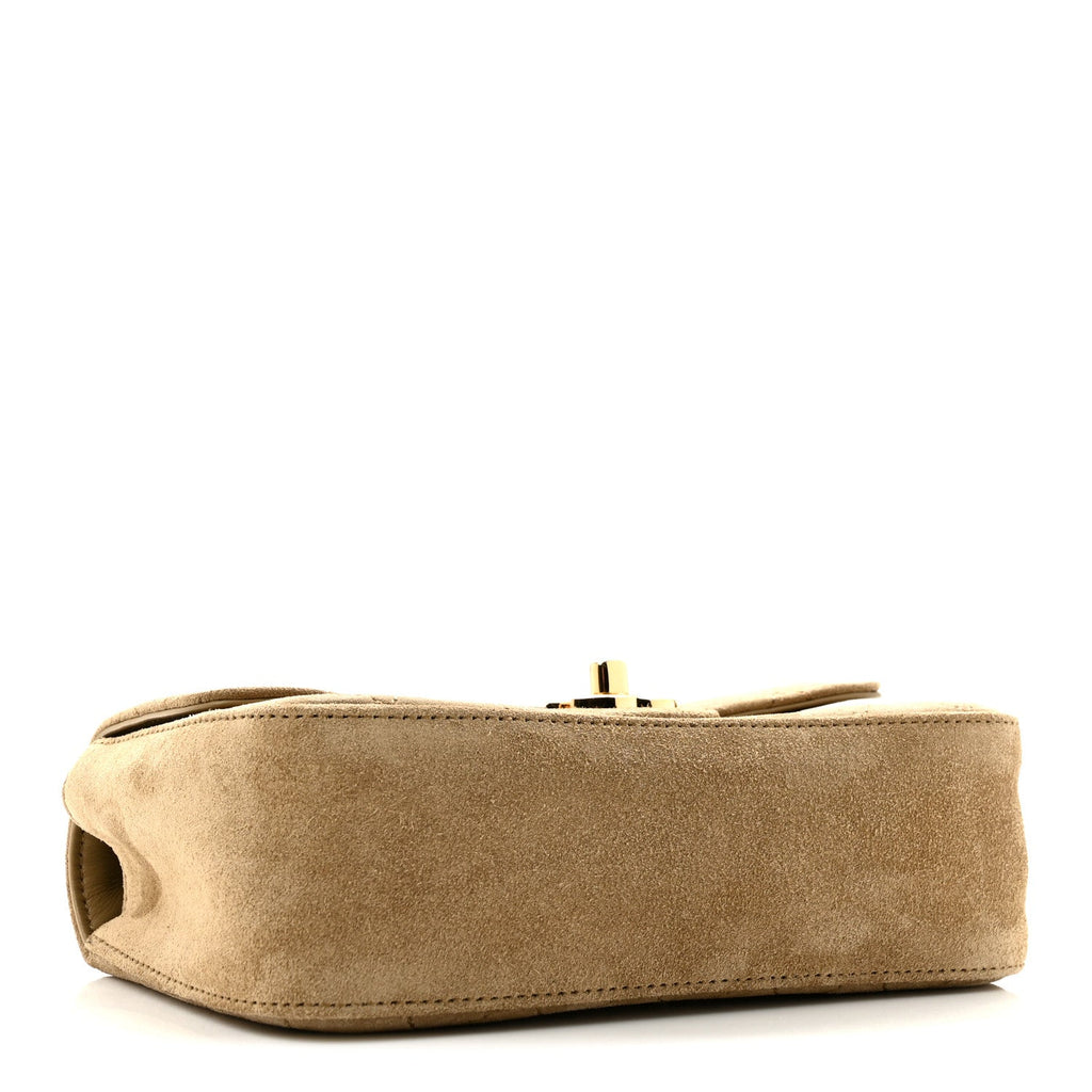 Suede Calfskin Mini Souplissimo Flap Dark Beige