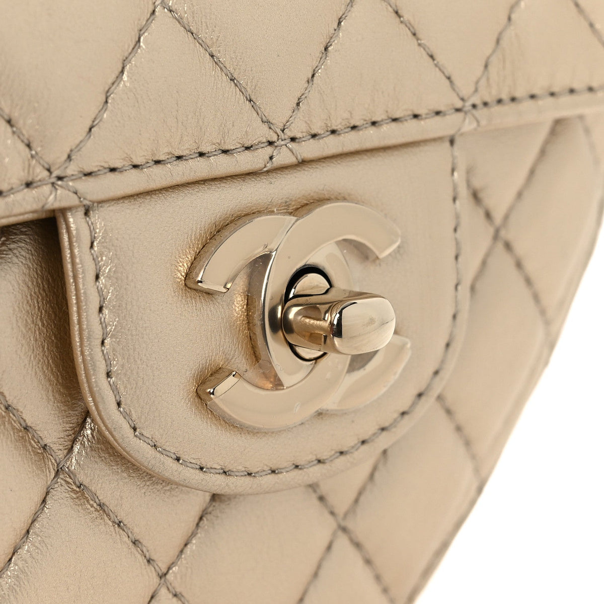Metallic Lambskin Quilted CC In Love Heart Bag Gold