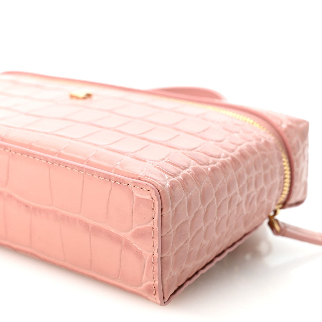 Calfskin Crocodile Embossed Crococo Exoticoco Vanity With Chain Light Pink