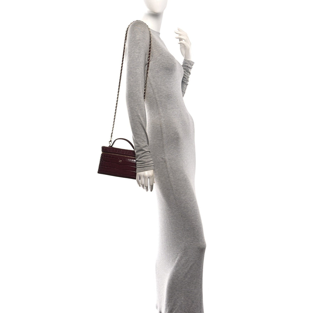 Calfskin Crocodile Embossed Crococo Exoticoco Vanity With Chain Dark Burgundy