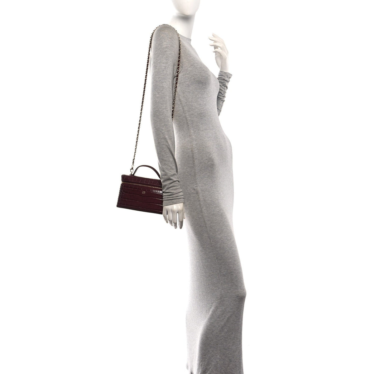 Calfskin Crocodile Embossed Crococo Exoticoco Vanity With Chain Dark Burgundy