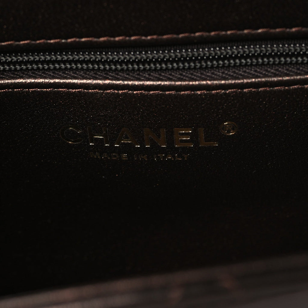 Metallic Aged Calfskin Quilted Nano Kelly Shopper Dark Brown