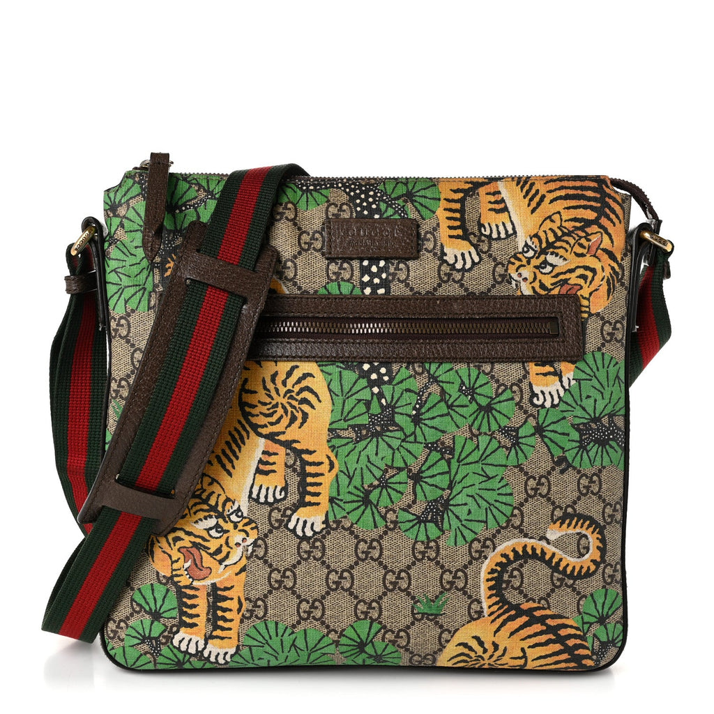 GG Supreme Monogram Bengal Web Medium Flat Messenger Beige Yard