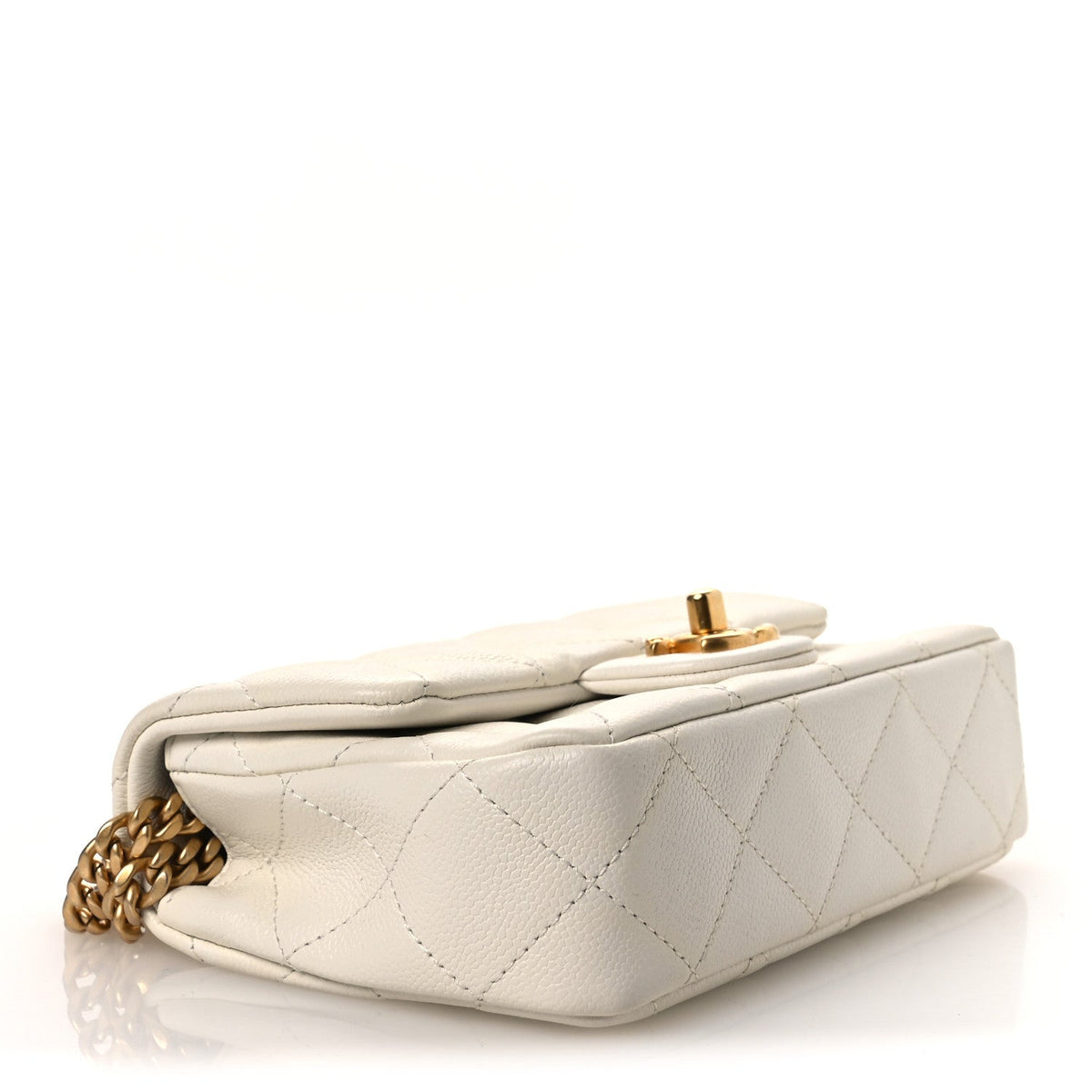 Caviar Quilted Mini Sweetheart Rectangular Flap White