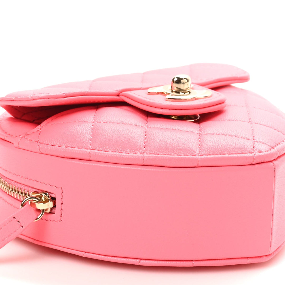 Lambskin Quilted CC In Love Heart Clutch With Chain Pink