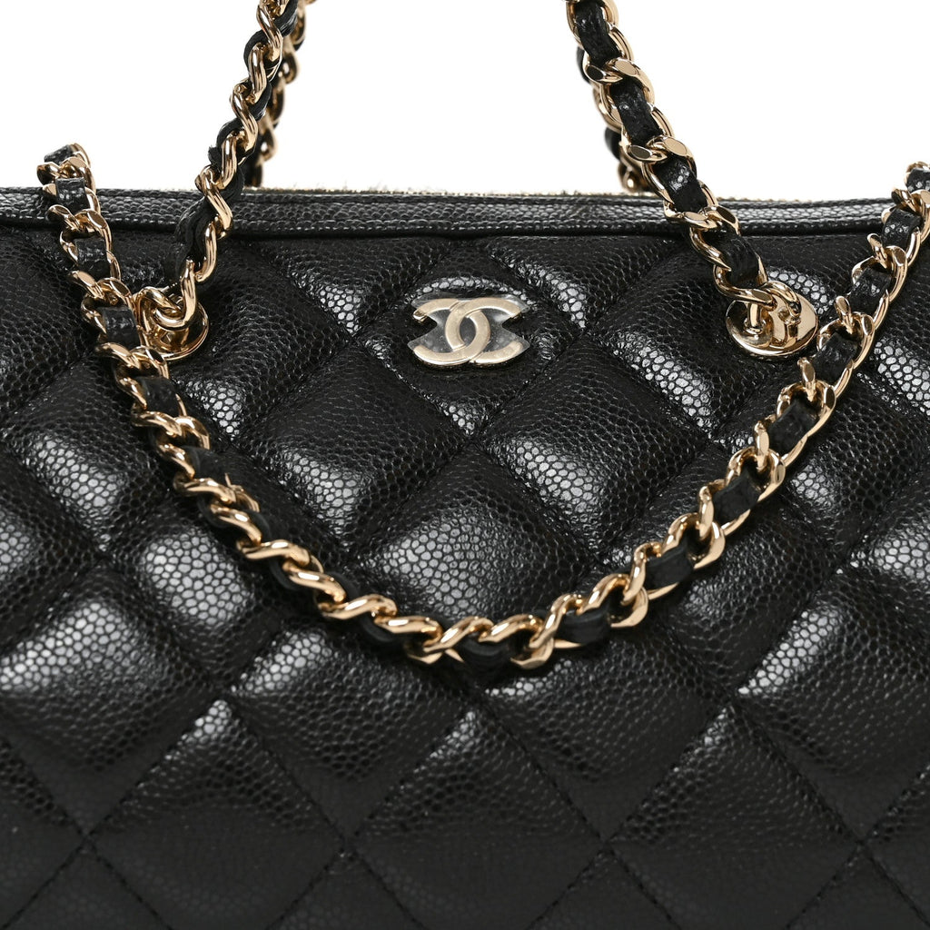 Caviar Quilted Barrel Clutch With Chain  Black