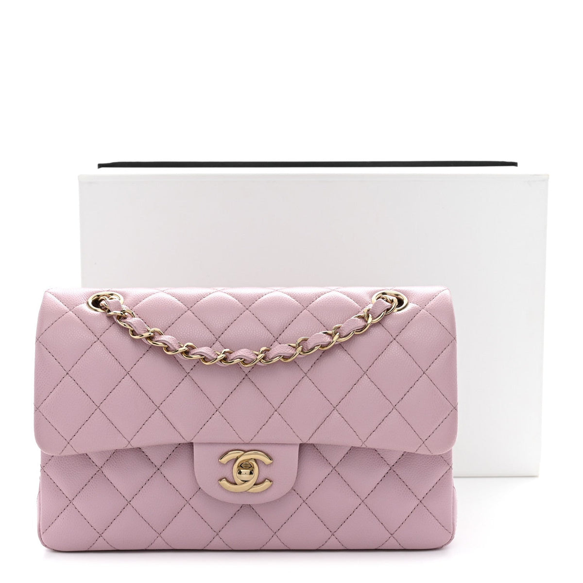 Caviar Quilted Small Double Flap Pink