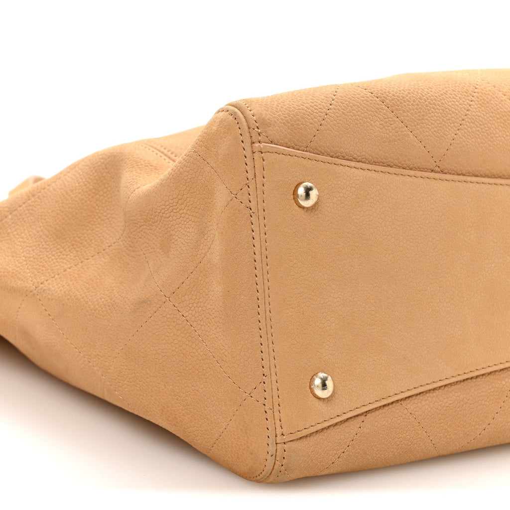 Nubuck Caviar Quilted Maxi Shopping Bag Beige