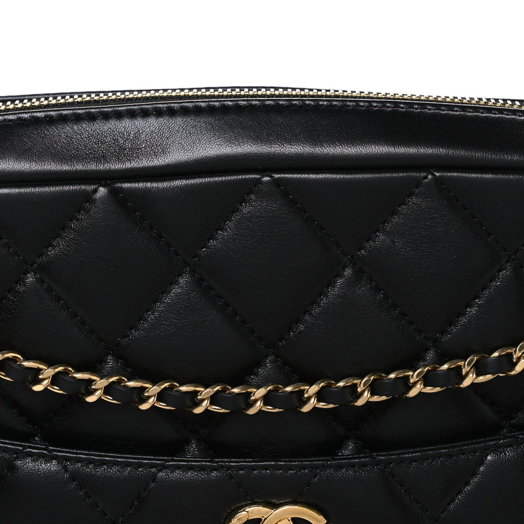 Lambskin Quilted Large Camera Case Black