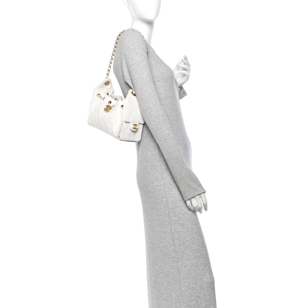 Caviar Quilted Mini Chanel 25 Handbag White