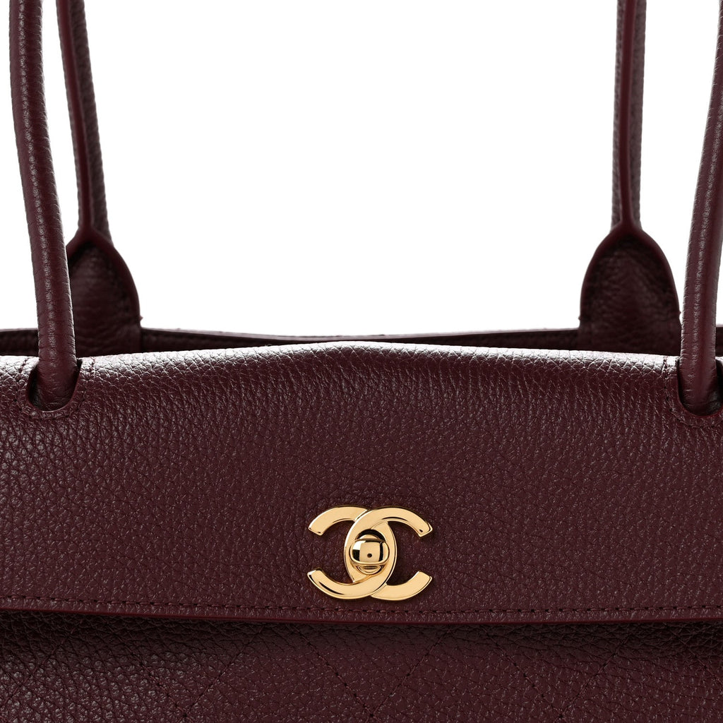 Grained Calfskin Stitched Urban Essentials Small Shopping Bag Burgundy