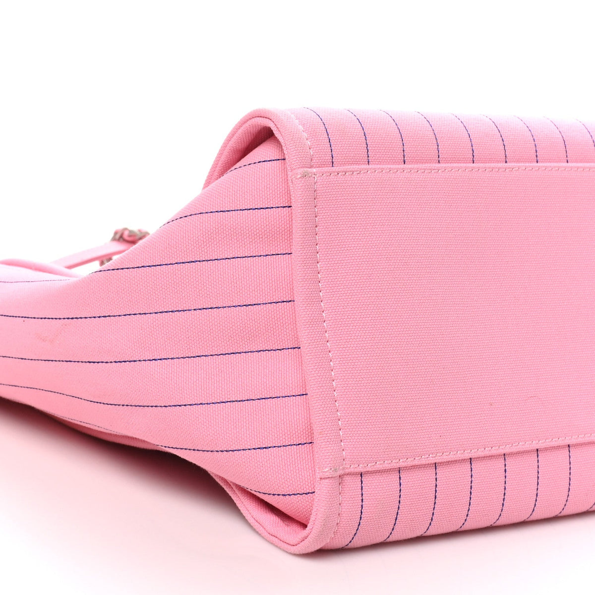 Canvas Calfskin Striped Large Deauville Tote Pink Blue