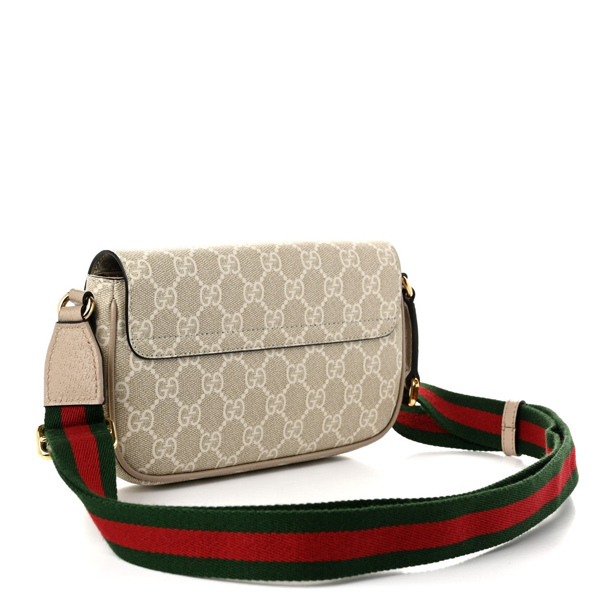 GG Supreme Monogram Textured Dollar Calfskin Web Mini Ophidia Envelope Shoulder Bag Beige Mystic White Oatmeal