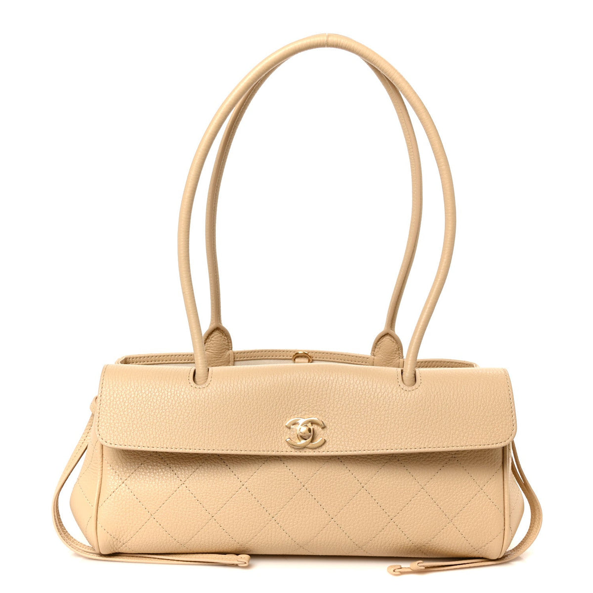 Grained Calfskin Stitched Urban Essentials Small Shopping Bag Beige