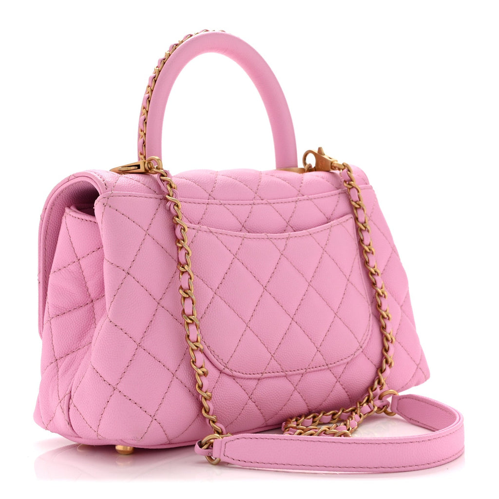 Caviar Quilted Mini Coco Chain Handle Flap Pink