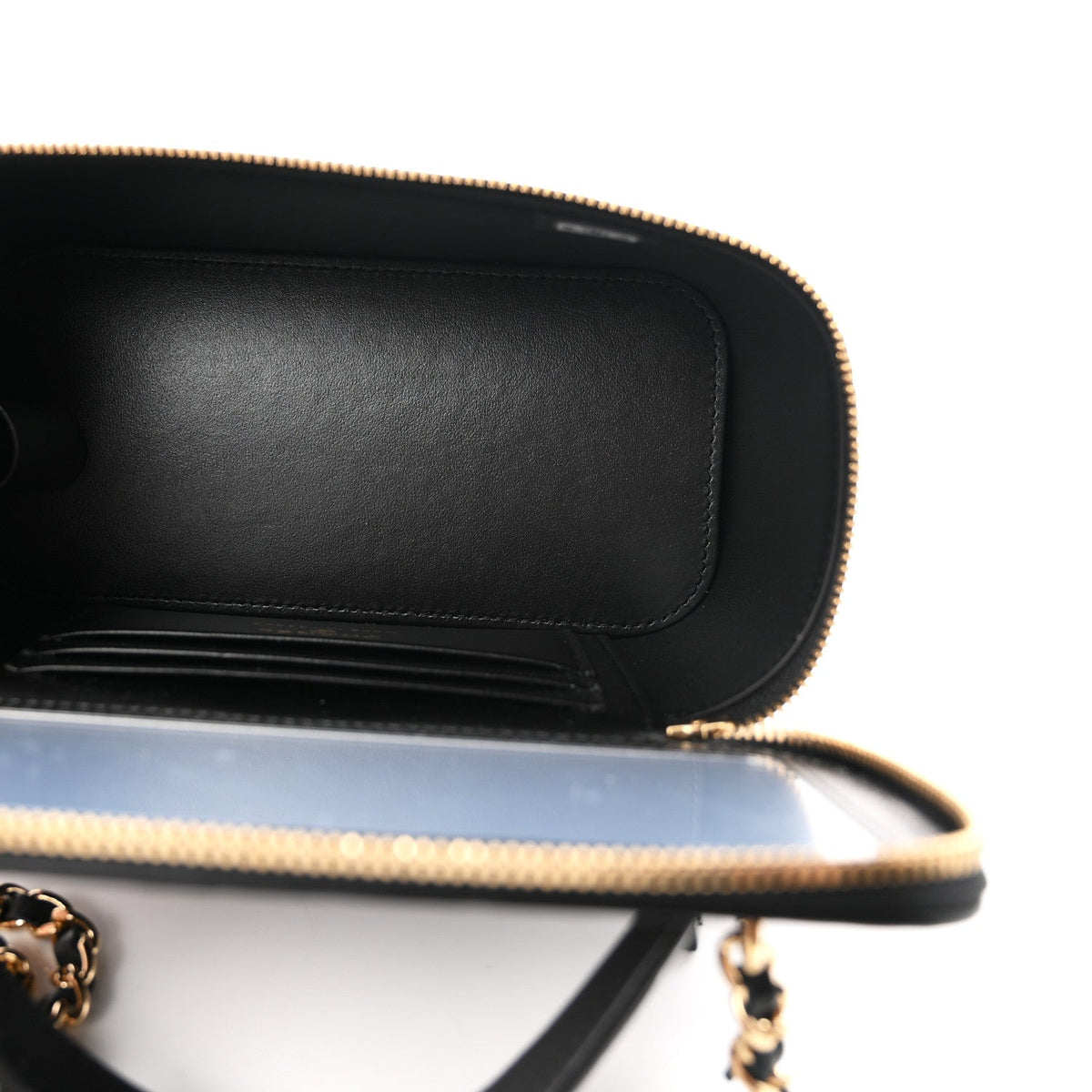 Calfskin Crocodile Embossed Crococo Small Top Handle Vanity Case With Chain Black