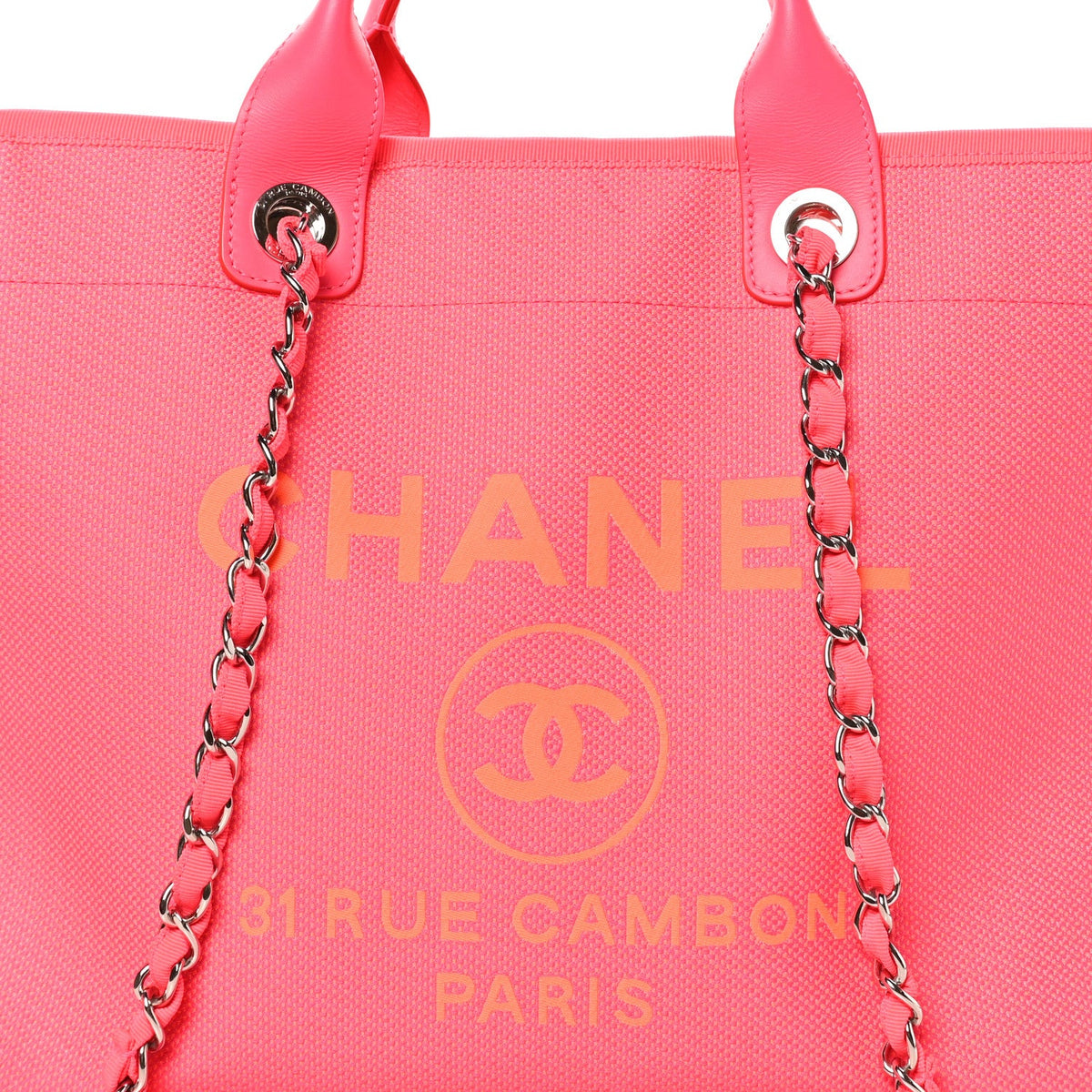 Mixed Fibers Calfskin Medium Deauville Tote Pink Orange