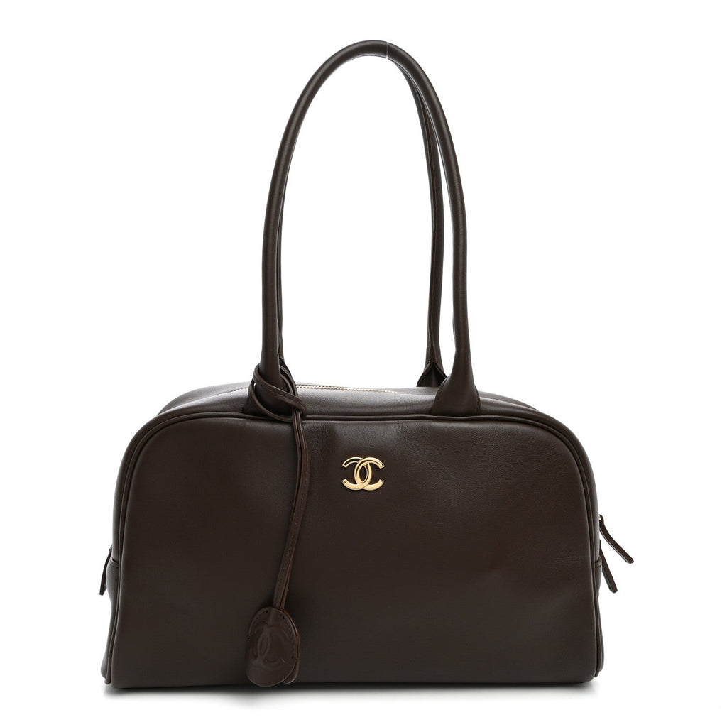 Calfskin Large Perfect Bowling Bag Dark Brown